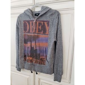 obey visual pollution graphic sweatshirt full zip hooded‎ small